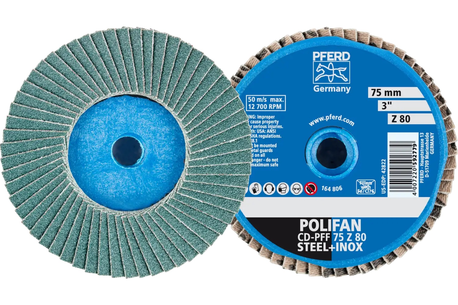 Picture of Pferd Mini Flap Disc, 3" Dia, Type CD, 80 Grit, Flat, Zirconia alumina